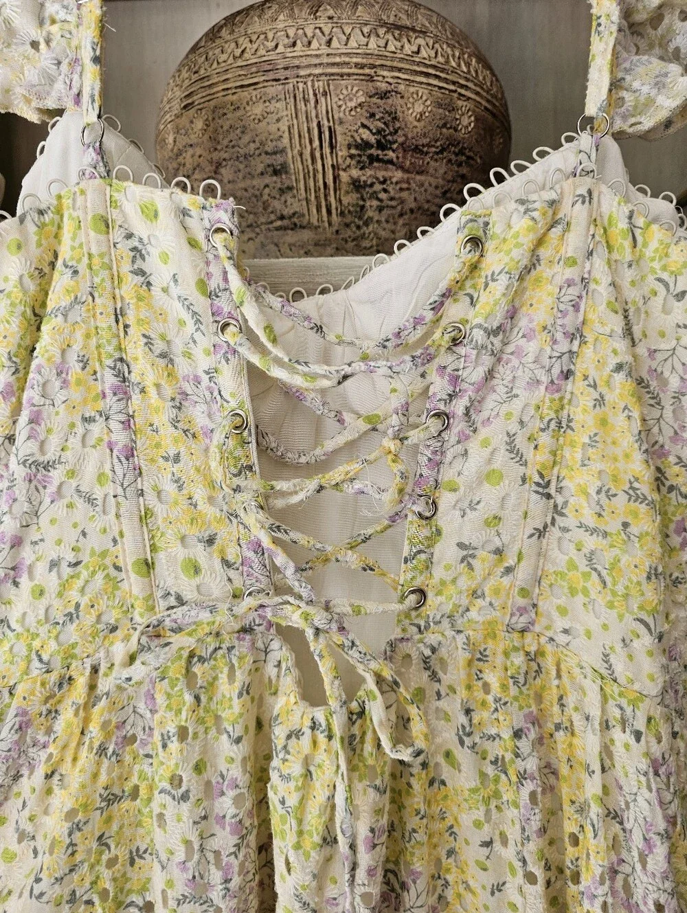 Astr Yellow Floral Eyelet Midi Dress - Picture 13 of 14